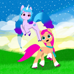 Size: 2048x2048 | Tagged: safe, artist:kaya255, izzy moonbow, sunny starscout, earth pony, pony, unicorn, g5, duo, female, high res