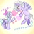 Size: 768x768 | Tagged: safe, artist:zeon_starlight, cloudchaser, flitter, pegasus, pony, g4, duo, duo female, eye clipping through hair, eyes closed, female, flying, heart, japanese, looking at each other, looking at someone, mare, raised hoof, siblings, sisters, spread wings, twins, wings