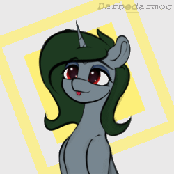 Size: 1024x1024 | Tagged: safe, artist:darbedarmoc, oc, oc:minerva, pony, unicorn, animated, cheese, food, gif, red eyes, sliced cheese, solo