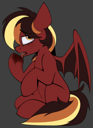 Size: 1362x1875 | Tagged: safe, artist:luxsimx, oc, oc:incense, bat pony, bat pony oc, blood, fangs, freckles, male, solo, stallion, wings