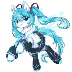 Size: 2000x2000 | Tagged: safe, artist:sakneko, earth pony, pony, anime, clothes, crystal wings, female, hatsune miku, high res, mare, ponified, skirt, solo, vocaloid, wings