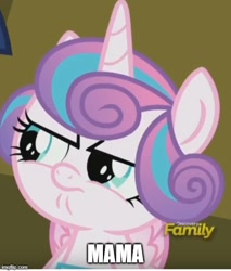 Size: 500x588 | Tagged: safe, edit, edited screencap, screencap, princess flurry heart, alicorn, pony, a flurry of emotions, g4, cropped, cuphead, flurry heart is not amused, imgflip, meme, solo, the cuphead show, unamused