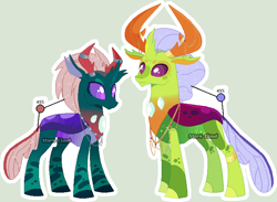 Size: 768x562 | Tagged: safe, artist:stormcloud-yt, pharynx, thorax, changedling, changeling, g4, base used, brothers, changedling brothers, duo, king thorax, male, prince pharynx, redesign, siblings, simple background, smiling