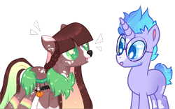 Size: 2570x1600 | Tagged: safe, artist:goldlines005, artist:mint-light, oc, oc only, pony, unicorn, :o, collaboration, duo, glasses, horn, open mouth, simple background, transparent background, unicorn oc