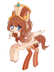 Size: 1024x1351 | Tagged: safe, artist:miioko, oc, oc only, pegasus, pony, clothes, deviantart watermark, hat, letter, mouth hold, obtrusive watermark, pegasus oc, simple background, socks, solo, striped socks, watermark, white background, wings