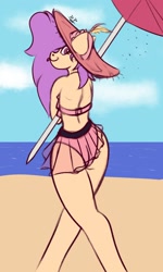 Size: 1500x2500 | Tagged: safe, artist:draconightmarenight, oc, oc:peppy sprinkles, anthro, ass, beach, beach hat, beach umbrella, butt, clothes, colored sketch, cute, scarf, summer, swimsuit, tongue out