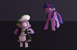 Size: 1200x789 | Tagged: safe, artist:dark shadow, spike, twilight sparkle, alicorn, dragon, pony, g4, blushing, crossdressing, female, floppy ears, maid, maid headdress, male, mare, twilight sparkle (alicorn)