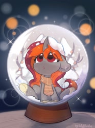 Size: 1600x2152 | Tagged: safe, artist:oofycolorful, oc, oc only, pony, unicorn, clothes, eye clipping through hair, scarf, snow globe, solo, tree