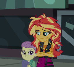 Size: 1024x922 | Tagged: safe, artist:emeraldblast63, lily pad (g4), sunset shimmer, comic:the tale of two sunsets, equestria girls, g4, beaten up, crossed arms, messy hair, story included