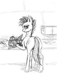 Size: 599x800 | Tagged: safe, artist:mindlesshead, oc, oc only, oc:iron gear, pony, unicorn, fallout equestria, butt, plot, solo