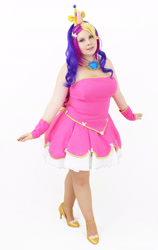 Size: 1945x3084 | Tagged: safe, artist:bellahime, princess cadance, human, g4, 2016, bare shoulders, clothes, cosplay, costume, high heels, irl, irl human, photo, shoes, simple background, solo, white background