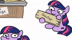 Size: 1280x720 | Tagged: safe, artist:jargon scott, artist:tjpones, twilight sparkle, pony, unicorn, g4, animated, band, banjo kazooie, cardboard box, commission, disc jockey, female, filly, filly twilight sparkle, foal, food, headphones, is mayonnaise an instrument?, leaf blower, looking at you, mayonnaise, meat, multeity, pepperoni, pepperoni pizza, pizza, sauce, self paradox, self ponidox, sign, simple background, sound, sparkle sparkle sparkle, spongebob squarepants, squatpony, stool, sunglasses, turntable, twiggie, unicorn twilight, wat, webm, white background, younger