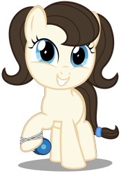 Size: 2130x3040 | Tagged: safe, artist:strategypony, oc, oc only, oc:dizzy strings, earth pony, pony, eyelashes, female, filly, foal, grin, high res, looking at you, looking up, pigtails, simple background, smiling, smiling at you, solo, toy, transparent background, twintails, yo-yo