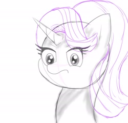 Size: 2048x1962 | Tagged: safe, artist:zeon_starlight, starlight glimmer, pony, unicorn, g4, bust, eye clipping through hair, female, horn, looking at you, mare, portrait, simple background, sketch, solo, white background