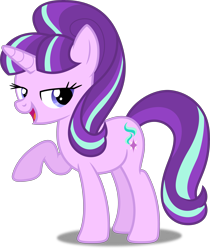 Size: 4199x5000 | Tagged: safe, artist:dashiesparkle edit, artist:kysss90, edit, starlight glimmer, pony, unicorn, g4, season 5, the cutie map, female, lidded eyes, looking at you, mare, multicolored mane, multicolored tail, open mouth, open smile, raised hoof, s5 starlight, simple background, smiling, solo, tail, transparent background, vector