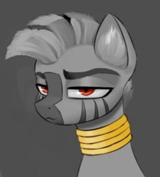 Size: 976x1080 | Tagged: safe, artist:houl2902, zebra, bust, gray background, neck rings, portrait, simple background, solo