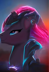 Size: 1079x1556 | Tagged: safe, ai assisted, ai content, artist:theuser, tempest shadow, pony, unicorn, g4, female, looking up, mare, smiling, solo