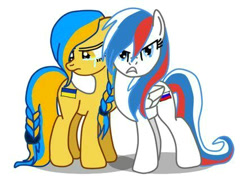 Size: 441x319 | Tagged: artist needed, safe, oc, oc:marussia, oc:ukraine, earth pony, pegasus, pony, comments locked down, current events, duo, nation ponies, russia, sad, ukraine