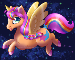 Size: 1500x1200 | Tagged: safe, artist:champion-of-namira, sunny starscout, alicorn, pony, g5, my little pony: a new generation, alicornified, mane stripe sunny, open mouth, open smile, race swap, smiling, solo, sunnycorn