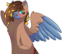 Size: 769x668 | Tagged: safe, artist:stormcloud-yt, oc, oc only, pegasus, pony, blushing, chest fluff, colored wings, ear fluff, female, hair over one eye, mare, pegasus oc, simple background, solo, transparent background, two toned wings, wings