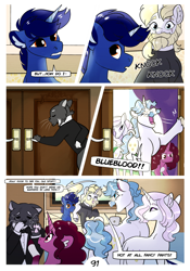 Size: 2100x3000 | Tagged: safe, artist:loryska, fancypants, fleur-de-lis, prince blueblood, oc, oc:indigo sky, oc:la belle estelle, abyssinian, pony, unicorn, comic:friendship grows, g4, high res, magical lesbian spawn, male, offspring, parent:trixie, parent:twilight sparkle, parents:twixie, stallion