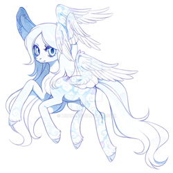 Size: 1024x1023 | Tagged: safe, artist:miioko, oc, oc only, pegasus, pony, cloven hooves, deviantart watermark, eyelashes, multiple wings, obtrusive watermark, pegasus oc, simple background, smiling, solo, watermark, white background, wings