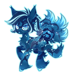Size: 1024x1059 | Tagged: safe, artist:miioko, oc, oc only, pony, :p, chest fluff, constellation, deviantart watermark, ear fluff, ethereal mane, hoof fluff, multiple tails, obtrusive watermark, simple background, solo, starry mane, tail, tongue out, transparent background, watermark