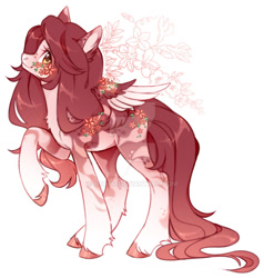 Size: 1024x1074 | Tagged: safe, artist:miioko, oc, oc only, pegasus, pony, chest fluff, colored wings, deviantart watermark, eyelashes, female, mare, obtrusive watermark, pegasus oc, raised hoof, simple background, smiling, solo, two toned wings, unshorn fetlocks, watermark, white background, wings