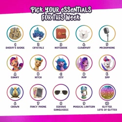 Size: 1080x1080 | Tagged: safe, cloudpuff, hitch trailblazer, izzy moonbow, pipp petals, sunny starscout, zipp storm, earth pony, pegasus, pony, unicorn, g5, my little pony: a new generation, official, cellphone, crystal, female, instagram, male, mane five, mare, microphone, open mouth, open smile, phone, smartphone, smiling, spread wings, stallion, sunglasses, wings