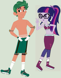Size: 499x640 | Tagged: safe, artist:matthewjabeznazarioa, sci-twi, timber spruce, twilight sparkle, equestria girls, g4, crossover, exeron fighters, exeron outfit, martial arts kids, martial arts kids outfits