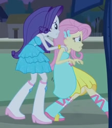 Size: 885x1008 | Tagged: safe, screencap, fluttershy, rarity, equestria girls, g4, my little pony equestria girls, bare shoulders, cropped, fall formal outfits, sleeveless, solo, strapless