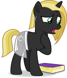 Size: 5480x6395 | Tagged: safe, artist:frownfactory, oc, oc only, oc:desert night, pony, unicorn, .svg available, absurd resolution, ankh, blonde mane, blonde tail, book, clothes, ear fluff, ear piercing, earring, female, full body, green eyes, hoof on chest, hooves, horn, jewelry, mare, open mouth, piercing, shadow, show accurate, simple background, skirt, solo, standing, tail, transparent background, two toned mane, two toned tail, unicorn oc, vector