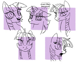 Size: 986x811 | Tagged: safe, artist:overthemaginot, twilight sparkle, pony, unicorn, g4, facial expressions, female, simple background, sketch, sketch dump, solo, white background