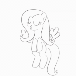 Size: 1280x1280 | Tagged: safe, artist:veryjelly123, fluttershy, pegasus, pony, g4, animated, blinking, eyes closed, female, flying, gif, hooves, lineart, loop, mare, monochrome, open mouth, open smile, simple background, sketch, smiling, solo, spread wings, tail, white background, wings