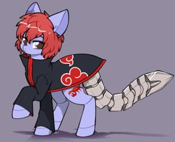 Size: 1469x1200 | Tagged: safe, artist:snow angel, oc, oc only, pony, akatsuki, clothes, gray background, looking at you, naruto, ponified, raised hoof, sasori, simple background, solo