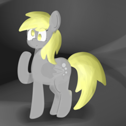 Size: 1280x1280 | Tagged: safe, artist:seylan, derpy hooves, pegasus, pony, g4, female, folded wings, full body, hooves, mare, raised hoof, solo, standing, tail, wings