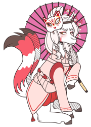 Size: 1800x2500 | Tagged: safe, artist:monnarcha, oc, oc:junko, pony, unicorn, clothes, female, kimono (clothing), mare, mask, simple background, solo, transparent background, umbrella