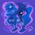 Size: 2000x2000 | Tagged: safe, artist:mediocremare, princess luna, alicorn, pony, g4, ethereal mane, ethereal tail, eyes closed, female, high res, jewelry, mare, purple background, regalia, sad, simple background, solo, spread wings, starry mane, starry tail, tail, wings