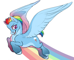 Size: 1445x1181 | Tagged: safe, artist:lleeckranistll, rainbow dash, pegasus, pony, g4, flying, freckles, pale belly, rainbow trail, short mane, simple background, solo, transparent background