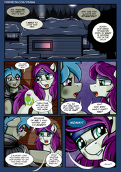 Size: 2480x3508 | Tagged: safe, artist:dsana, oc, oc only, oc:fireweed, oc:thistledown, earth pony, pony, comic:a storm's lullaby, brother and sister, comic, dialogue, duo, female, high res, indoors, male, mare, siblings, speech bubble, stallion