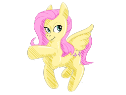 Size: 960x720 | Tagged: safe, artist:mermaxthegoat572, fluttershy, pegasus, pony, g4, female, hatching (technique), mare, pose, quadrupedal, raised hoof, shiny, simple background, smiling, solo, spread wings, transparent background, wings