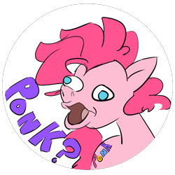 Size: 720x720 | Tagged: safe, artist:mermaxthegoat572, pinkie pie, earth pony, pony, g4, bust, derp, female, mare, meme, pogchamp, poggers, ponified meme, ponk, portrait, rule 85, shitposting, simple background, solo, text, transparent background