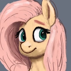 Size: 2048x2048 | Tagged: safe, artist:phutashi, fluttershy, pony, g4, aside glance, bust, female, gray background, high res, looking at you, mare, portrait, simple background, solo, three quarter view
