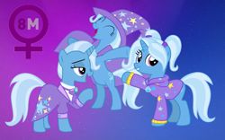 Size: 1280x800 | Tagged: safe, artist:3d4d, trixie, pony, unicorn, g4, the last problem, bipedal, cape, clothes, counselor trixie, eyes closed, female, hat, mare, older, older trixie, open mouth, trixie's cape, trixie's hat, wallpaper