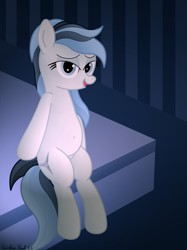 Size: 3016x4032 | Tagged: safe, artist:rainbowšpekgs, oc, oc only, oc:haze northfleet, pegasus, pony, bed, bedroom eyes, chubby, female, mare, on bed, open mouth, pegasus oc, sitting, sitting on bed, solo
