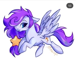 Size: 1267x1134 | Tagged: safe, artist:aarops, oc, oc only, oc:art star, pegasus, pony, flying, looking at you, smiling, solo, spread wings, stars, watermark, wings