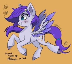 Size: 1482x1320 | Tagged: safe, artist:aarops, oc, oc only, oc:art star, pegasus, pony, smiling, solo, spread wings, wings