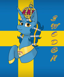 Size: 1280x1536 | Tagged: safe, artist:hiroultimate, oc, pony, flag, nation ponies, ponified, solo, sweden