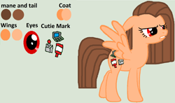 Size: 2652x1560 | Tagged: safe, artist:twidashfan1234, oc, oc only, pegasus, pony, brown mane, brown tail, ears back, female, full body, gritted teeth, high res, hooves, mare, pegasus oc, reference sheet, simple background, solo, spread wings, standing, tail, wings