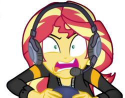 Size: 562x440 | Tagged: safe, artist:marcoequestrian98, edit, edited screencap, screencap, sunset shimmer, equestria girls, g4, game stream, my little pony equestria girls: better together, background removed, controller, female, gamer sunset, not a vector, psycho gamer sunset, simple background, solo, tell me what you need, transparent background